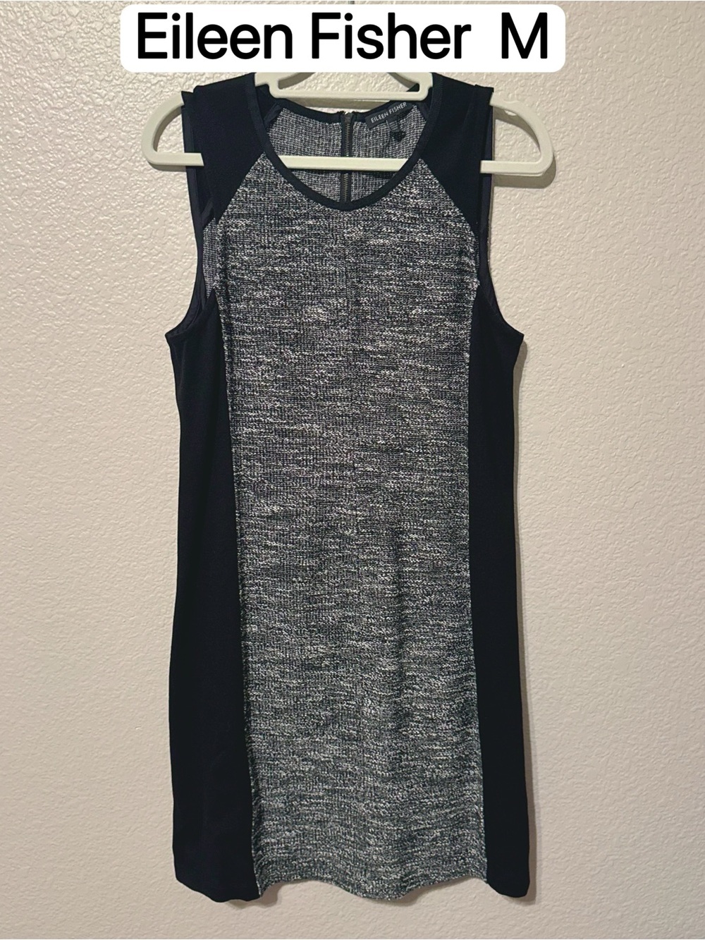 Eileen Fisher sleeveless textured knit paneled dress